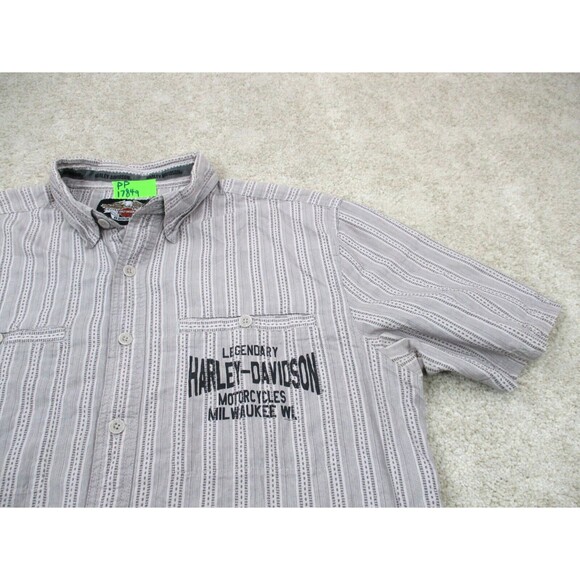 Harley Davidson Shirt Men Large Gray Casual Button Up Mechanic Motorcycle Biker - Picture 3 of 10